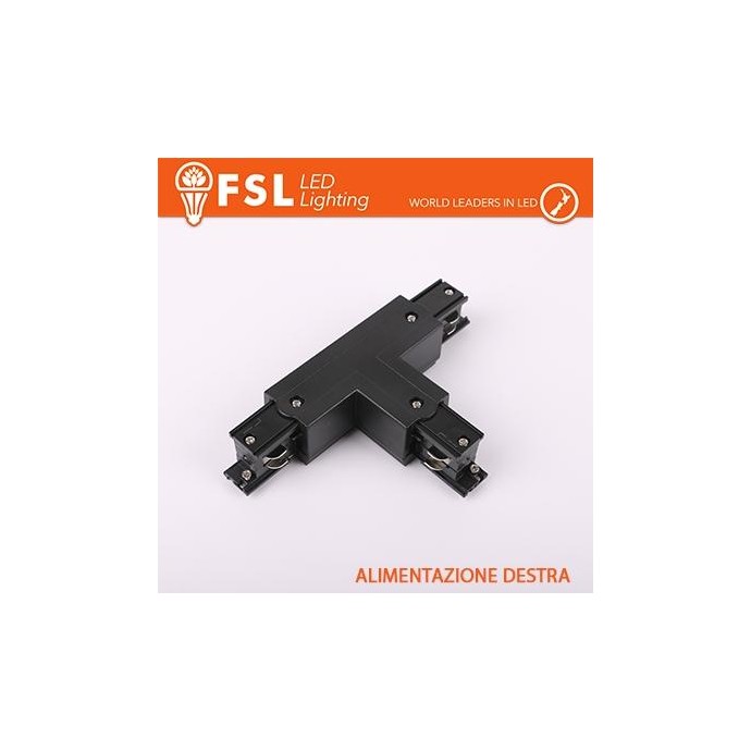 FSL Connettore Forma T destra per Binario Trifase - Colore NERO
