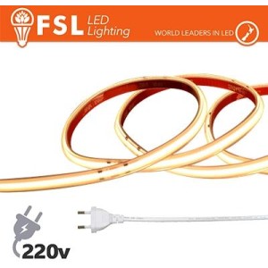 Striscia LED COB 5metri - IP65 3000K 220V 15W/m 1200lm/m+KIT tappo, colla, clip