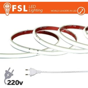 Striscia LED COB 5metri - IP65 6500K 220V 15W/m 1350lm/m +KIT tappo, colla, clip
