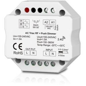 Dimmer LED 1 Canale RF 2.4G + Push 230V – Taglio di Fase Leading/Trailing