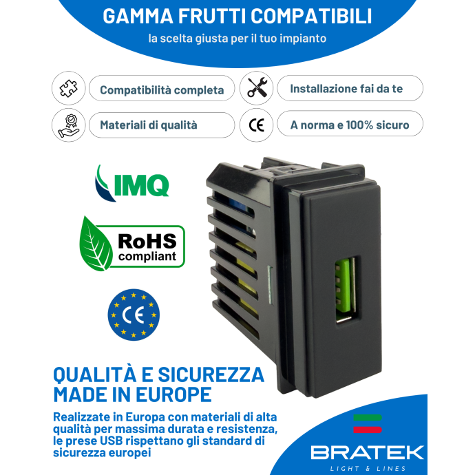 Presa USB Tipo A Nero Compatibile bticino Living Now Biesse