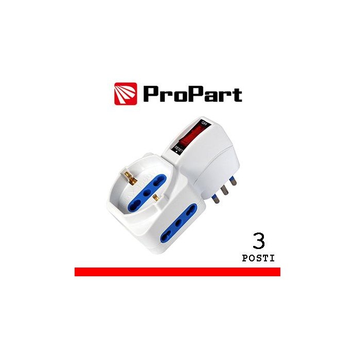 Adattatore 3pos bipasso/schuko spina10A salvaspazio + inter. Adattatore 3pos bipasso/schuko spina10A salvaspazio + inter.