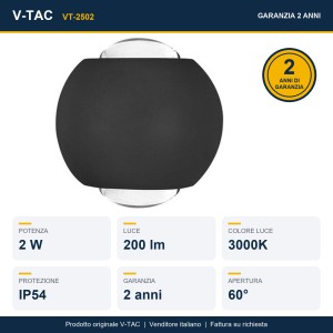 Applique LED da esterno 2W IP54 nera V-TAC VT-2502 - foto 8