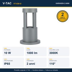 Paletto LED da Giardino 10W IP65 Grigio V-TAC VT-830-G - foto 9