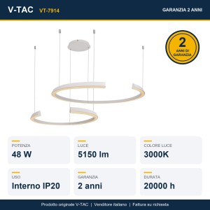 Lampadario LED a sospensione 48W dimmerabile bianco V-TAC VT-7914 - foto 7