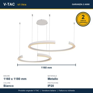 Lampadario LED a sospensione 48W dimmerabile bianco V-TAC VT-7914 - foto 8