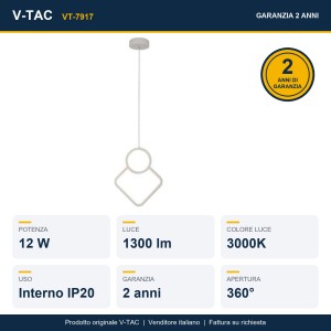 Lampadario LED a sospensione 12W Bianco V-TAC VT-7917 - foto 8
