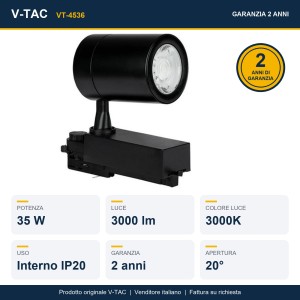 Faretto LED 35W 20° per binario trifase bianco V-TAC VT-4536 - foto 12