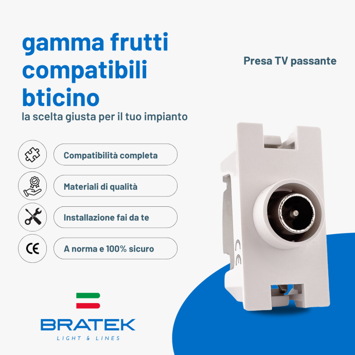 Presa TV passante compatibile Bticino Living Now 1 modulo Biesse K4202P14