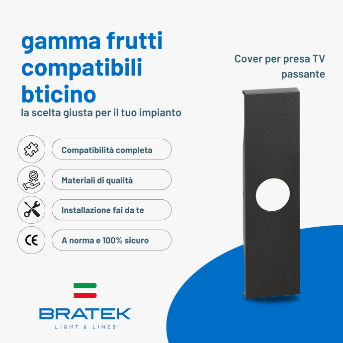 Cover per presa TV compatibile bticino Living Now nera Biesse