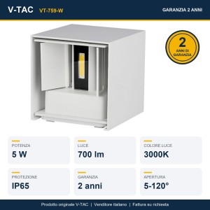 Applique LED da esterno 5W 700lm IP65 bianca V-TAC VT-759-W - foto 13