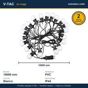 Catenaria LED da giardino 10m 20 lampadine IP44 bianca V-TAC VT-71020 - foto 8
