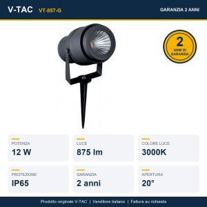 Faretto LED da giardino con picchetto 12W IP65 grigio V-TAC VT-857-G - foto 13