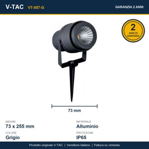 Faretto LED da giardino con picchetto 12W IP65 grigio V-TAC VT-857-G - foto 14
