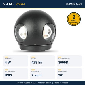 Applique LED da esterno 4W IP65 nera V-TAC VT-834-B - foto 7