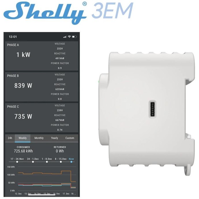 Shelly 3EM -Contatore energia LAN/Wi-Fi/BT+ 3 pinze amper. Shelly 3EM -Contatore energia LAN/Wi-Fi/BT+ 3 pinze amper.