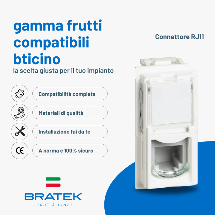 Presa telefono RJ11 bianca compatibile bticino Living Now Biesse