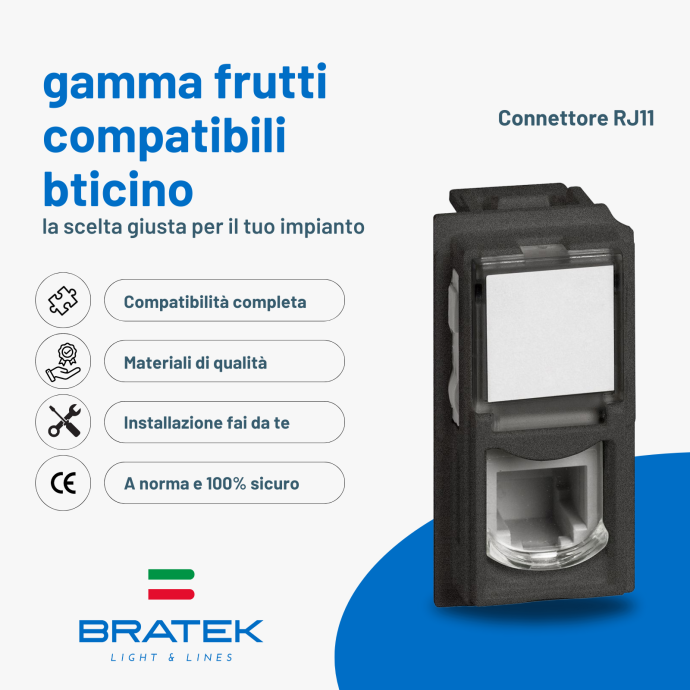 Presa telefono RJ11 nera compatibile bticino Living Now Biesse