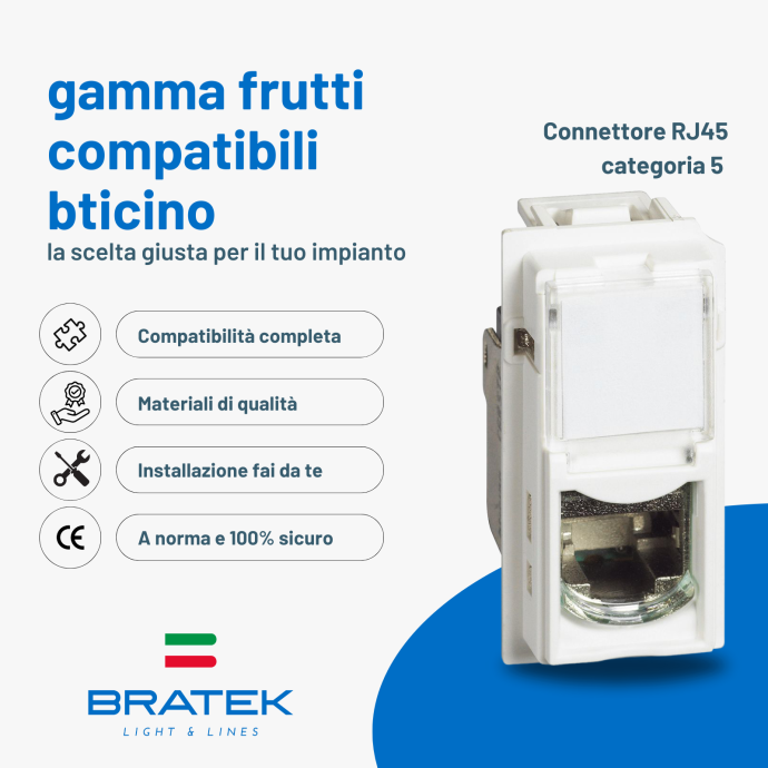 Presa LAN RJ45 CAT5 Bianca Compatibile Bticino Living Now Biesse