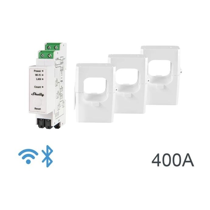 Shelly Pro 3EM 400A - Contatore Energia DIN + 3 pinze 400A Shelly Pro 3EM 400A - Contatore Energia DIN + 3 pinze 400A