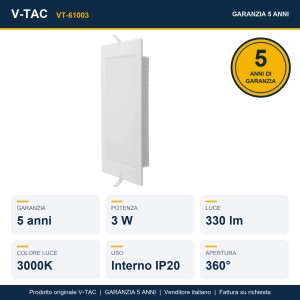 Pannello LED da incasso 3W 330 lm 80x80 mm bianco V-TAC VT-61003 - foto 9