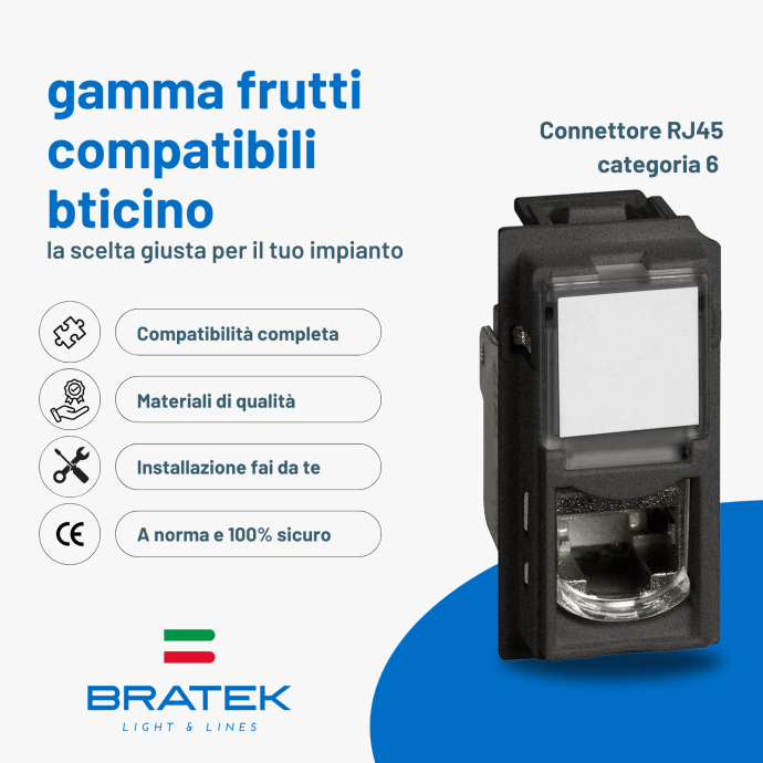 Presa LAN RJ45 CAT6 AB nera compatibile Bticino Living Now Biesse