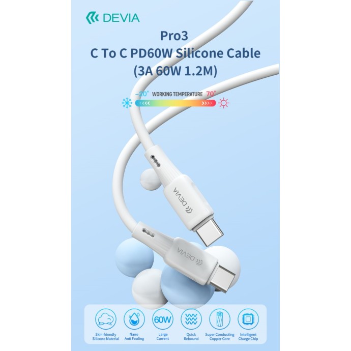 Cavo USB-C a USB-C 60W 1,2 m Bianco Devia EC632