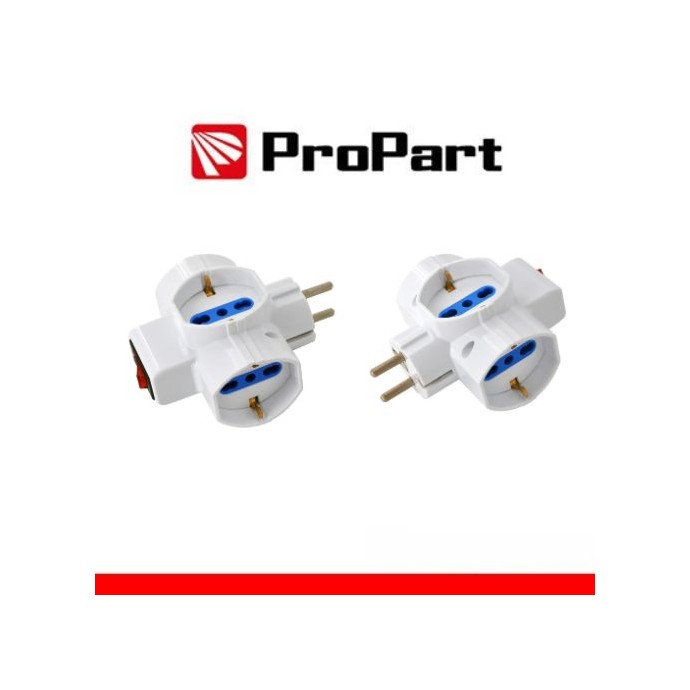 Adattatore 3 prese 10/16A bipasso/Schuko con interruttore ProPart-El