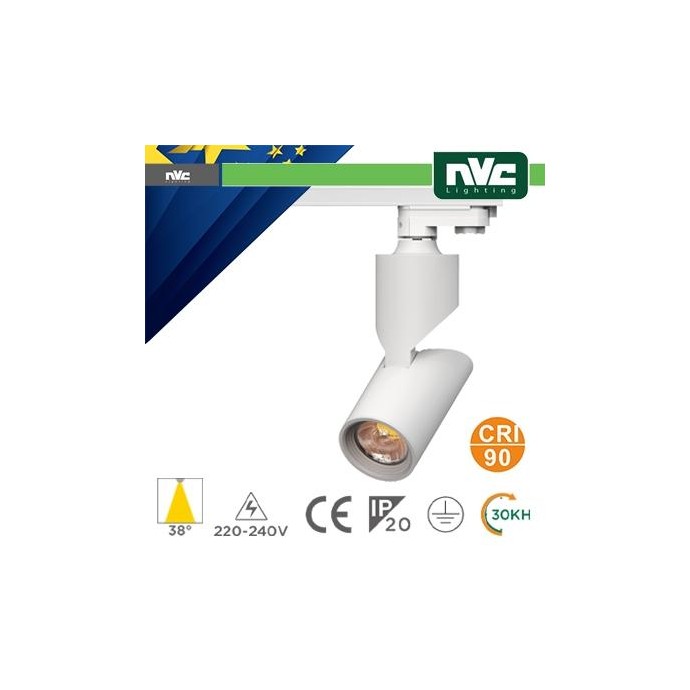 Proiettore a Binario Trifase - 25W 3000K 2250LM 38° CRI+90 Proiettore a Binario Trifase - 25W 3000K 2250LM 38° CRI+90