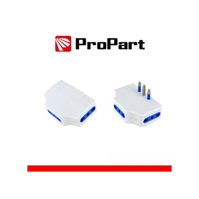 Adattatore presa tripla 3 prese 2P+T 10/16A, spina laterale, bianco ProPart-El