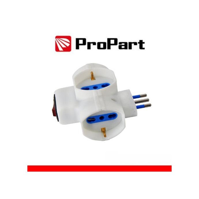 Adattatore 3 prese bipasso/Schuko 10/16A con interruttore ProPart-El