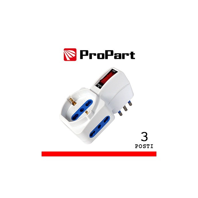 Adattatore 3 posti bipasso/Schuko 10/16A con interruttore ProPart-El