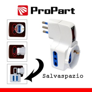 Adattatore 3 posti bipasso/Schuko 10/16A con interruttore ProPart-El - foto 2
