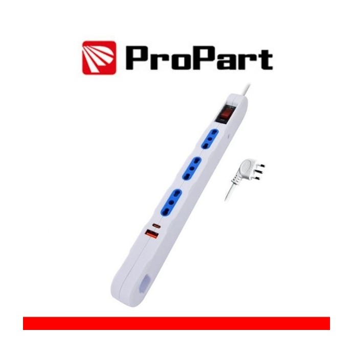 Multipresa salvaspazio 3 posti bipasso USB-A USB-C bianca ProPart-El