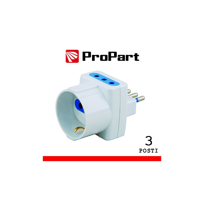 Adattatore triplo 10A/16A bipasso e Schuko ProPart-El