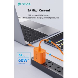 Cavo USB-C a USB-C 60W 3A 1m Arancione Devia EC325 - foto 2