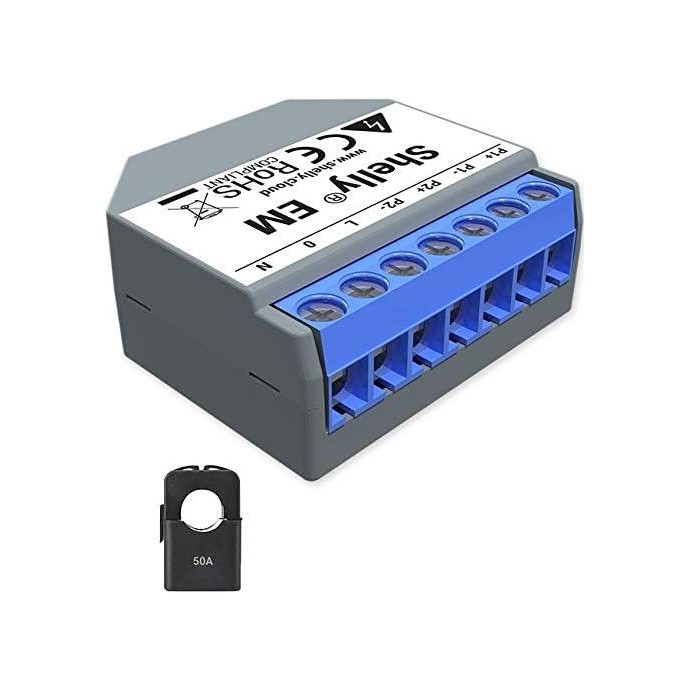 Shelly EM - Modul contatore energia Wi-Fi+pinza contatto 50A Shelly EM - Modul contatore energia Wi-Fi+pinza contatto 50A