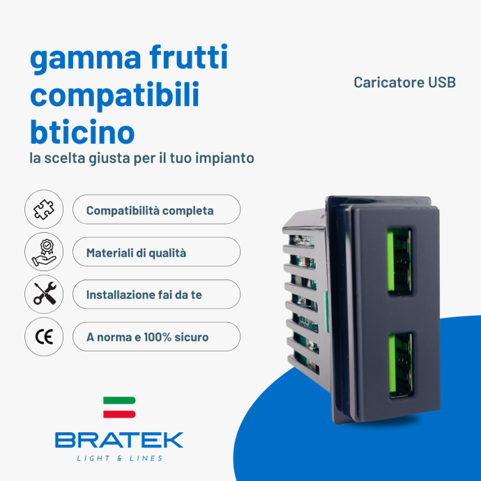 Presa USB doppia porta Tipo A nera compatibile Living Now Biesse