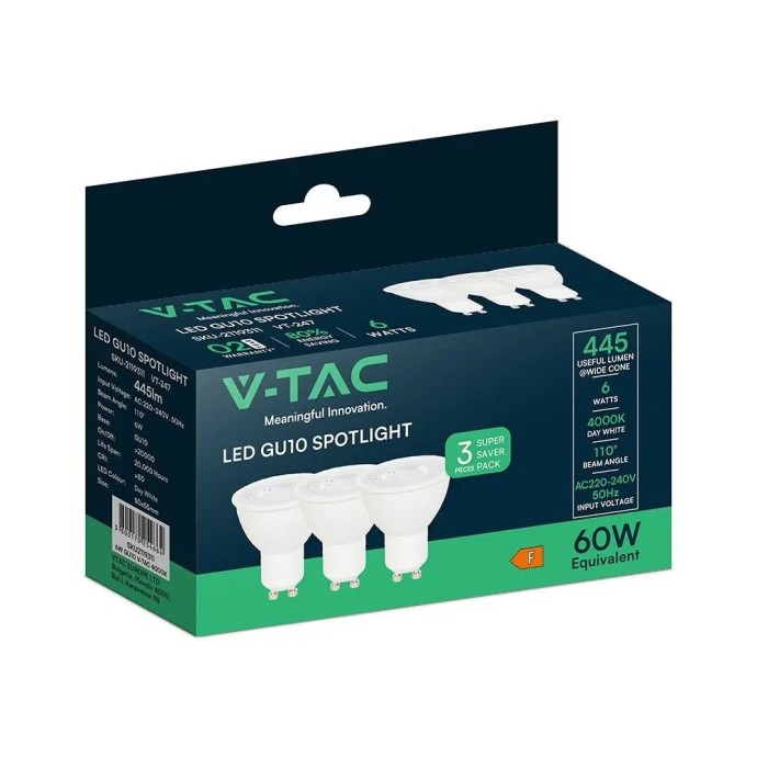 Faretto LED GU10 6W 110° 3 pezzi V-TAC VT-247