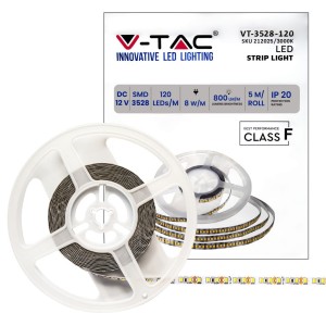 Strip LED 8W/m 12V 5 m V-TAC VT-3528-IP20 - Bobina da 5 m