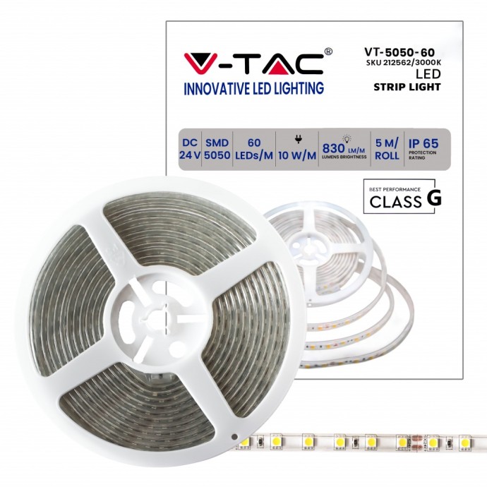 Strip LED SMD5050 10W/m 5m 24V IP65 V-TAC VT-5050-60-IP65 - Bobina da 5 m