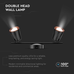 Faretto LED da muro doppio 10W orientabile nero V-TAC VT-812 - foto 4