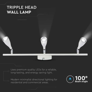 Faretto LED da muro triplo 13,5W bianco IP20 V-TAC VT-813 - foto 4