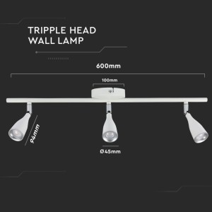 Faretto LED da muro triplo 13,5W bianco IP20 V-TAC VT-813 - foto 6