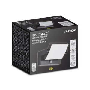 Applique LED da esterno 17W IP65 con sensore PIR nera V-TAC VT-11020-120-B - foto 3