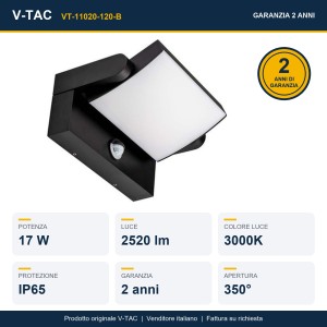 Applique LED da esterno 17W IP65 con sensore PIR nera V-TAC VT-11020-120-B - foto 11