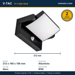 Applique LED da esterno 17W IP65 con sensore PIR nera V-TAC VT-11020-120-B - foto 12