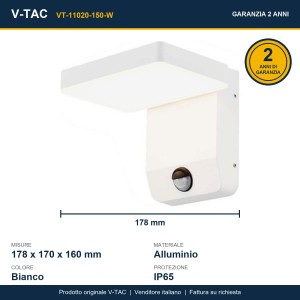 Applique LED da esterno 17W IP65 con sensore PIR V-TAC VT-11020-150-W - foto 8
