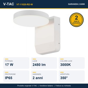 Applique LED da esterno 17W IP65 bianca V-TAC VT-11020-RD-W - foto 8