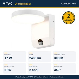 Applique LED da esterno 17W PIR IP65 bianca V-TAC - foto 8